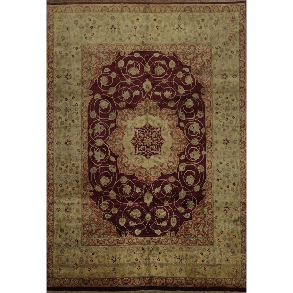 Hand Knotted Oriental 100% Wool Carpet Traditional Floral Red Agra Area Rug - 12' 0'' X 9' 1''