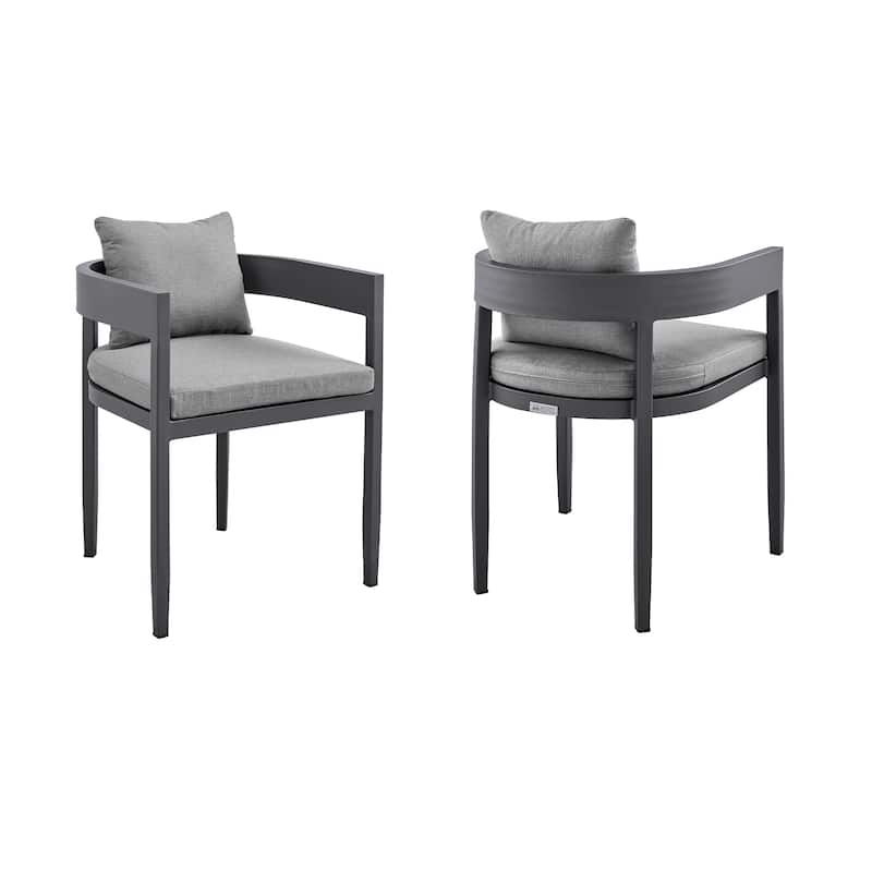 Menorca Outdoor Patio Dining Chairs in Aluminum with Grey Cushions - Set of 2 - N/A