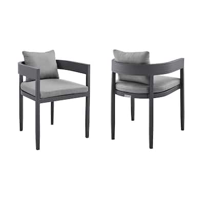 Menorca Outdoor Patio Dining Chairs in Aluminum with Grey Cushions - Set of 2 - N/A
