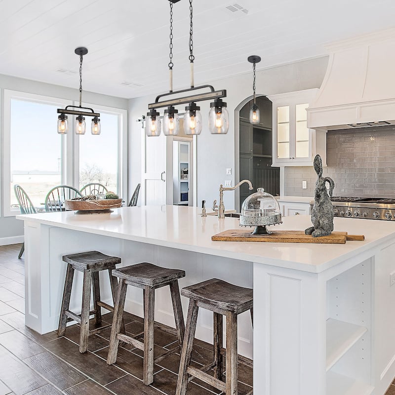 Modern Farmhouse 1-Light Mason Jar Glass Kitchen Island Pendant Lighting - 4" D x 14.5 "H