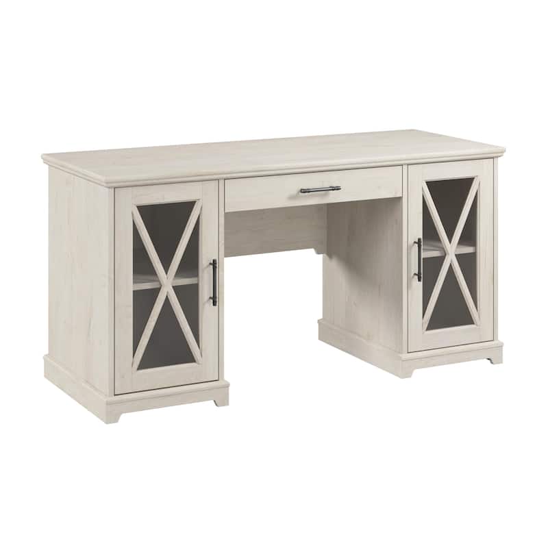 Lennox Farmhouse Desk with Storage and Keyboard Tray by Bush Furniture