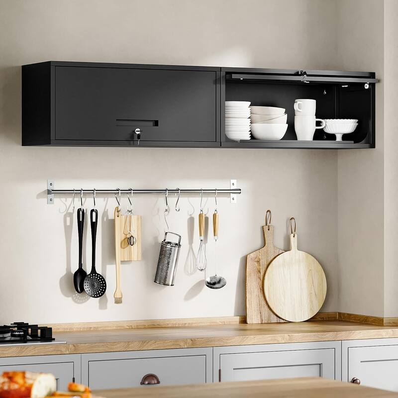 Metal Garage Wall Cabinet with Doors and Shelves, Tool Storage Cabinet for Garage, Kitchen