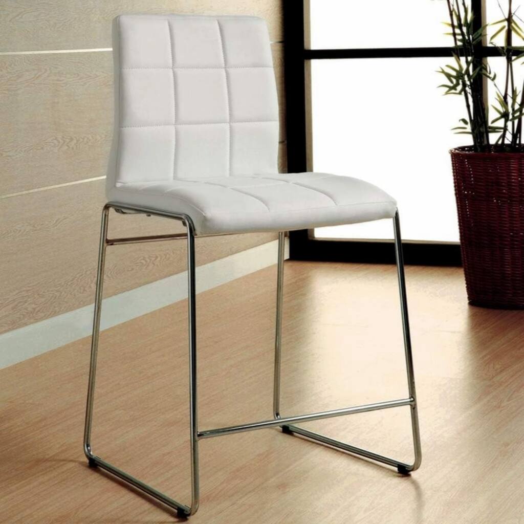Set of 2 Leatherette Upholstered Counter Hight Chairs in White and Chrome