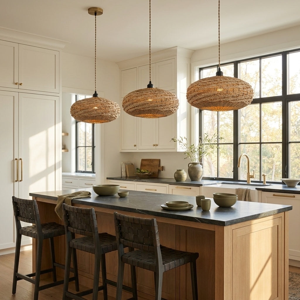 Palma 1-Light Two Tone Natural Woven Oval Pendant Light in Brass Finish - 16 in.Wide