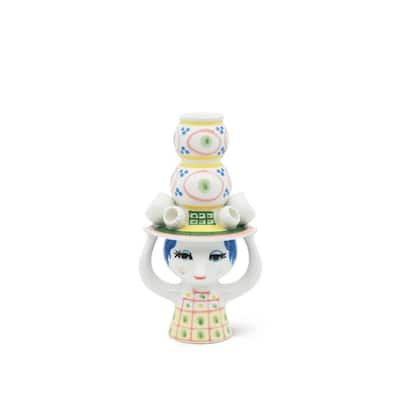 Bjørn Wiinblad Lady With Hat Candle Holder, Pink, H: 6.3" - H: 6.3"