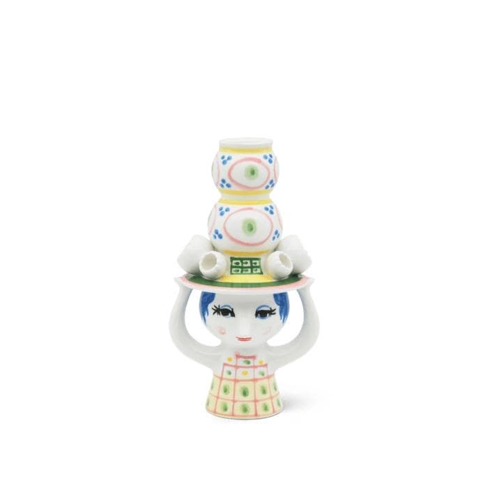 Bjørn Wiinblad Lady With Hat Candle Holder, Pink, H: 6.3" - H: 6.3"