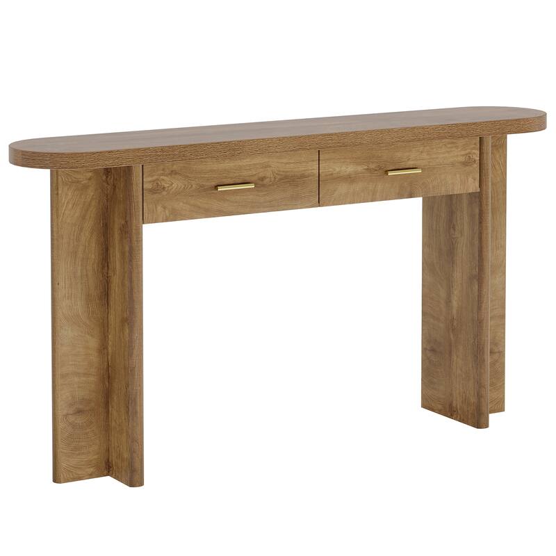 63'' Console Table with 2 Drawers Oval Curved Entryway Table