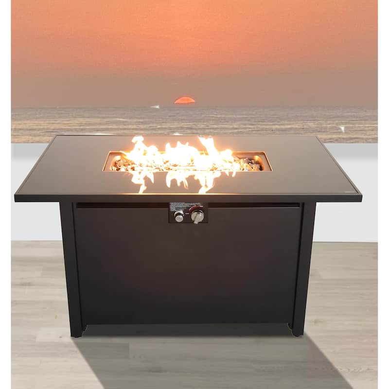 LSI 42 Grey Color Smoked Glass Metal Rectangle Fire Pit