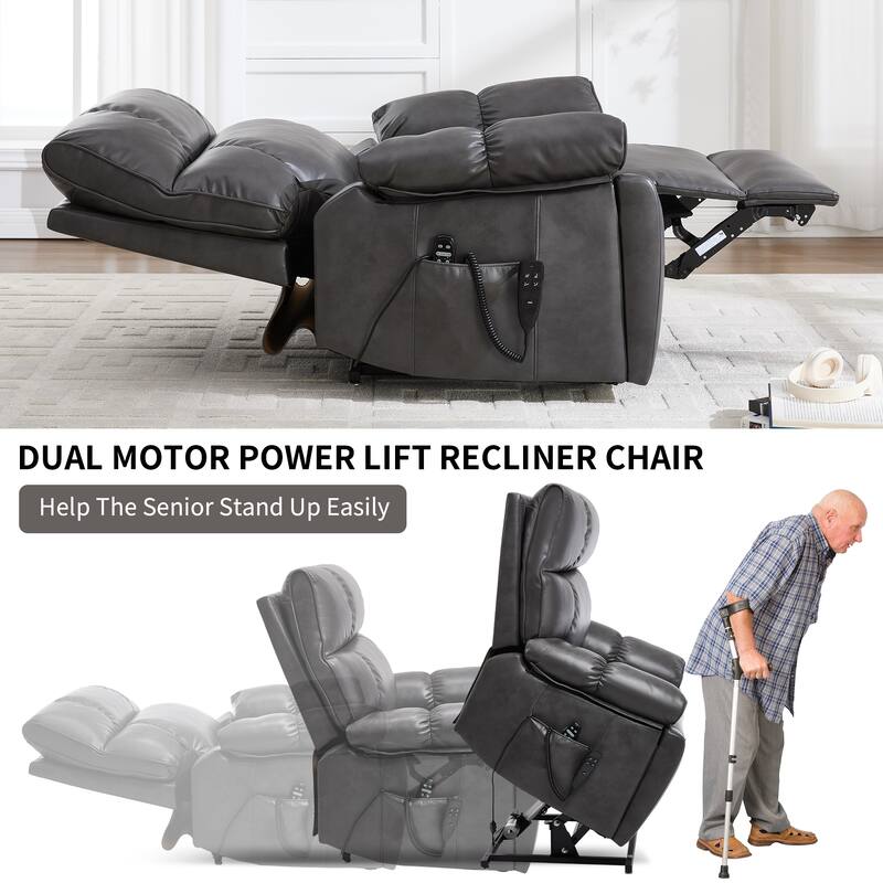 Leatheraire Heat Massage Dual Motor Infinite Position Up to 350 LBS Large Electric Power Lift Recliners with Hidden Cup Holders