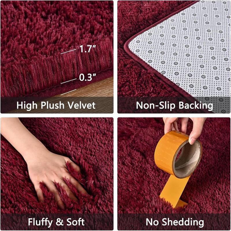 Living Room Bedroom Super Soft Pile Area Rug, Modern Shaggy Rugs, Non-Slip Pile Rugs for Kids