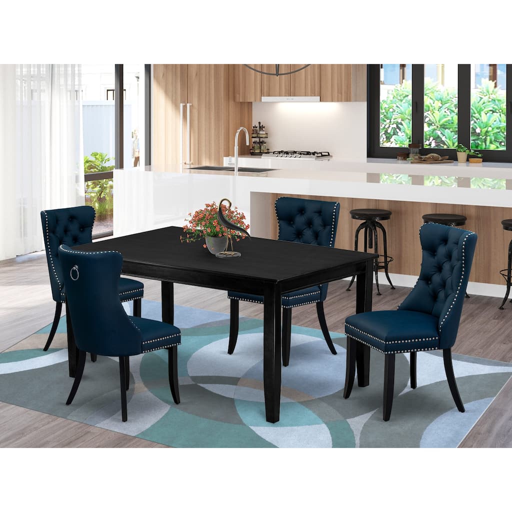 East West Furniture Kitchen Table Set Contains a Rectangle Dining Table and Upholstered Chairs, Black (Pieces Options)