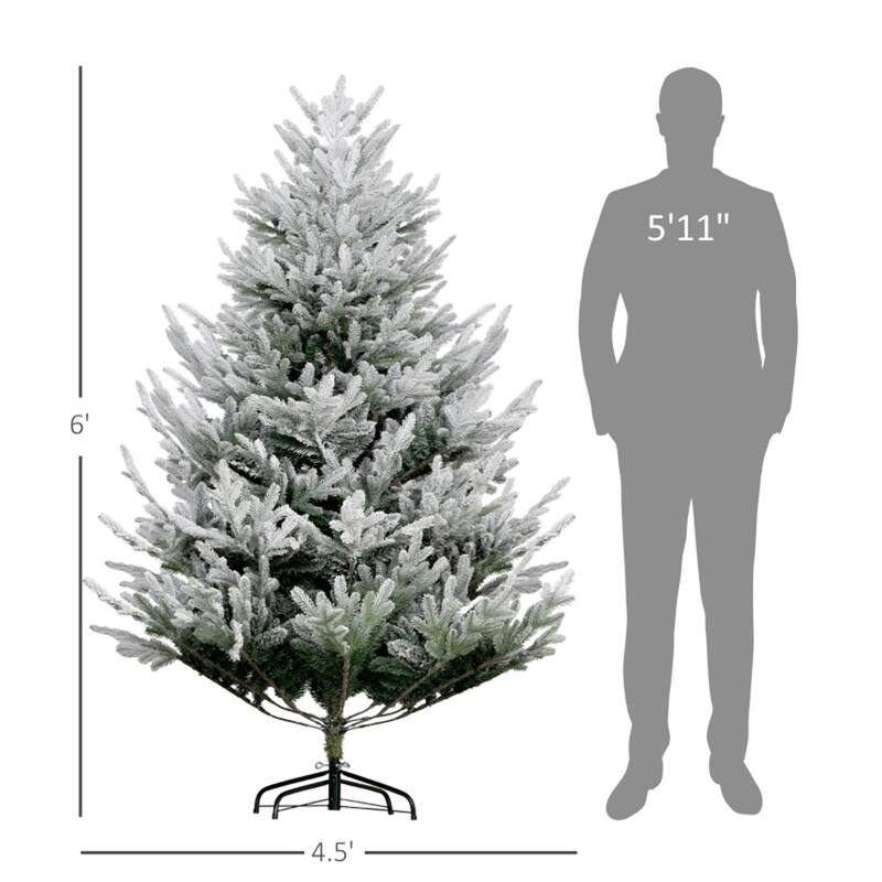 6 ft Green Plastic PE Steel Nordic Pine Christmas Tree with Snow and 795 Tips - 54" Dia. x 72" H