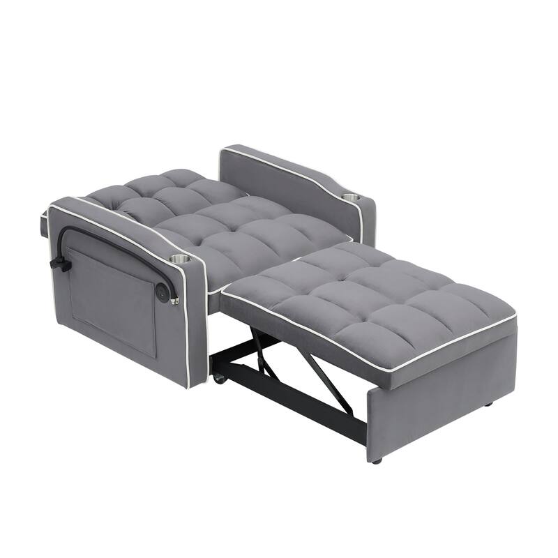 Dark Gray Convertible Single Sofa Bed with USB Charging Port