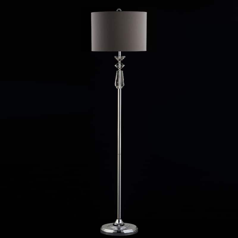 Aubrey 59.5" Crystal / Metal LED Floor Lamp, Clear/Chrome With Gray Shade by JONATHAN Y - 59.5" H x 15" W x 15" D
