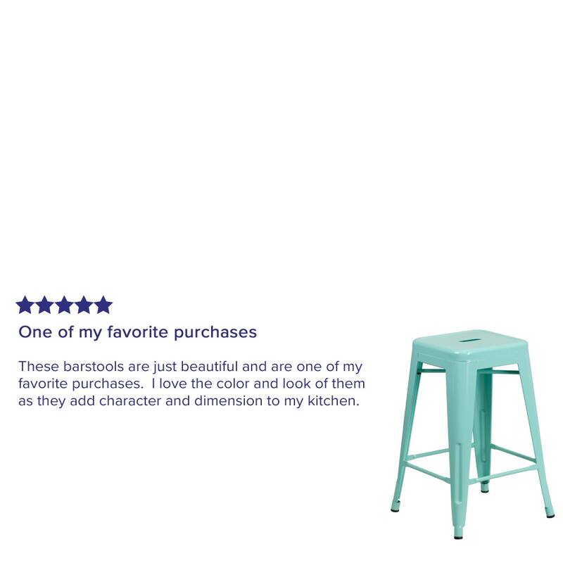 24" High Backless Metal Indoor-Outdoor Counter Height Stool w/Square Seat