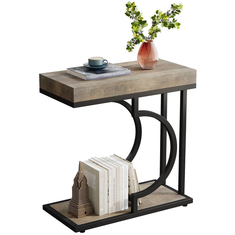 Modern Side Table, C Shaped End Table, Chairside Sofa Bedside Table for Living Room