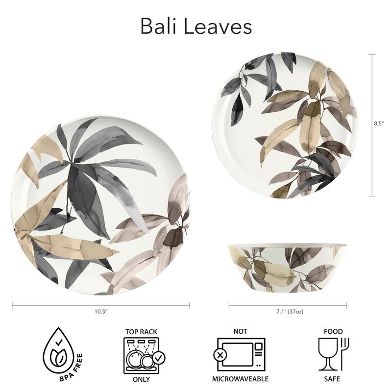 Abode Homewares by TarHong Bali Leaves Cereal Bowl, (MERGE) 7.1", 37 oz, Set of 6