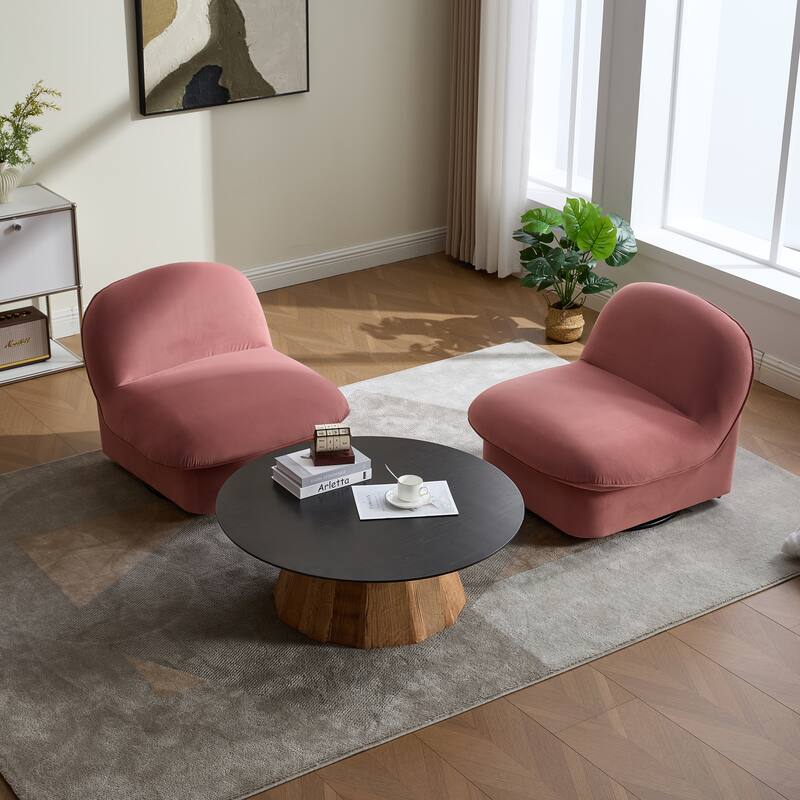 Swivel Accent Chair, 360-degree Metal Base with Velvet Fabric Upholstery, Comfy Pumpkin-Shaped Swivel Chair for Living Room