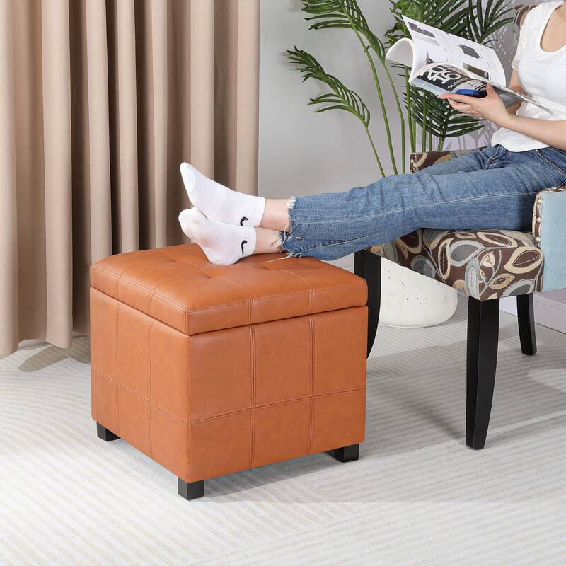 Adeco Square Tufted Storage Ottoman with Hidden Space