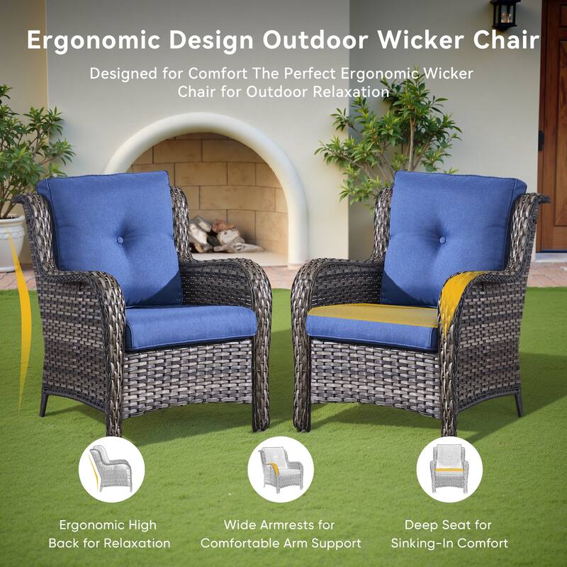 Outdoor Wicker High Back Club Chair Grey-Blue - Grey