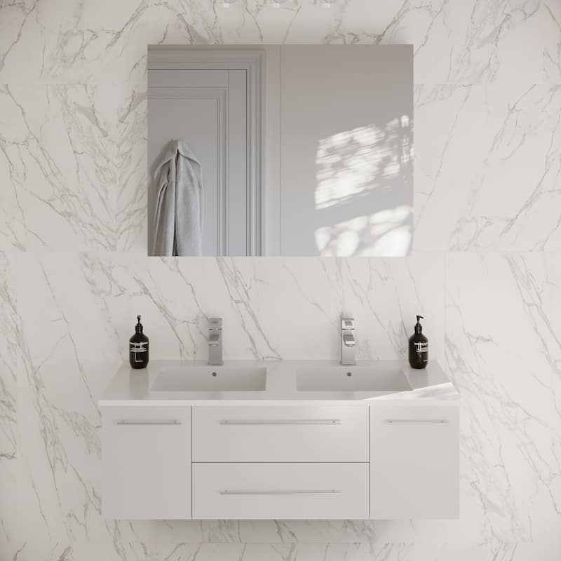 Fresca Lucera 48" Wall Mounted Double Basin Vanity Set with Cabinet, - White