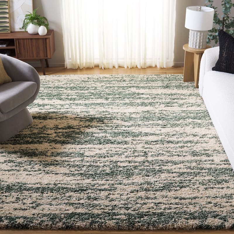 SAFAVIEH, Hudson Shag Felecia Modern Abstract 2-inch Thick Rug - 8' Square - Ivory/Green