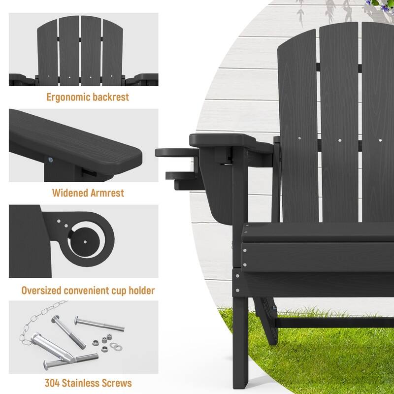 3-Position Reclining Folding Outdoor Chair – PE Wood Grain, Weather-Resistant