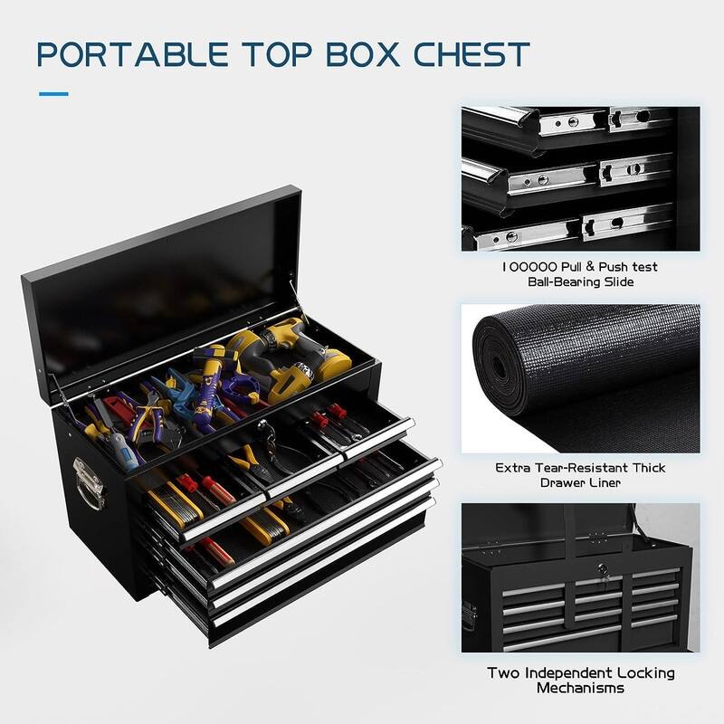 8-Drawer Rolling Tool Chest & Removable Tool Box Organizer with Lock