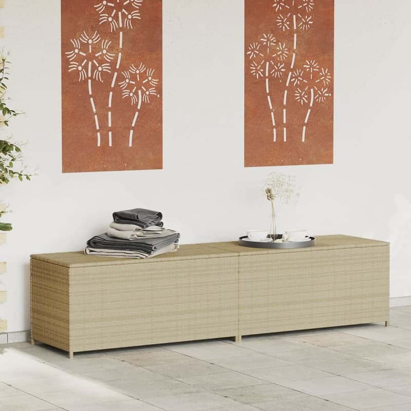 vidaXL Patio Storage Box Poly Rattan 70.9"x35.4"x27.6" Gray - Mix Beige2