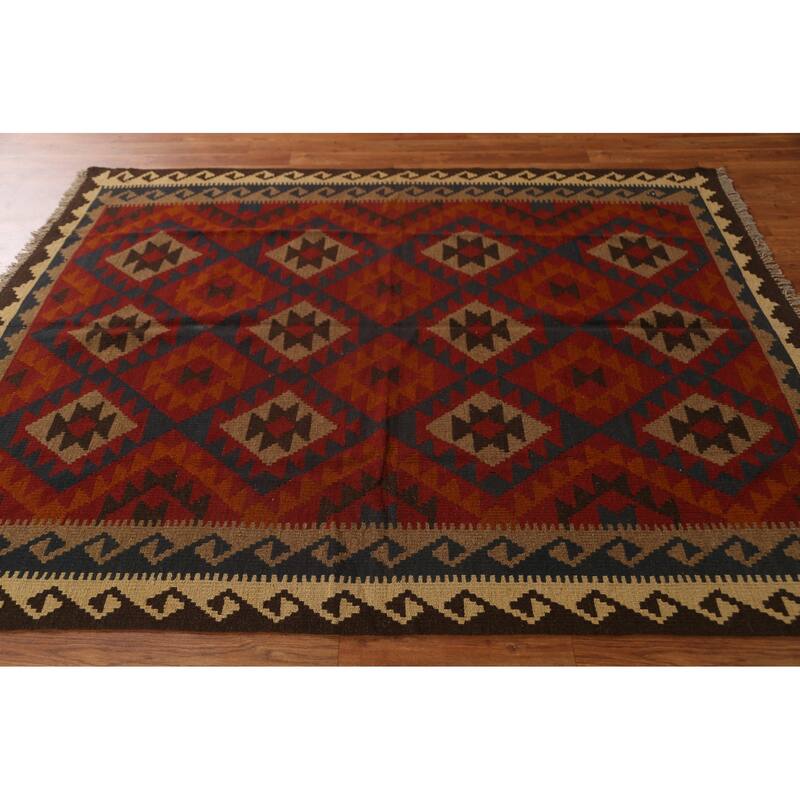 Tribal Geometric Kilim Oriental Wool Area Rug Flat-woven Carpet - 5'2" x 6'9"