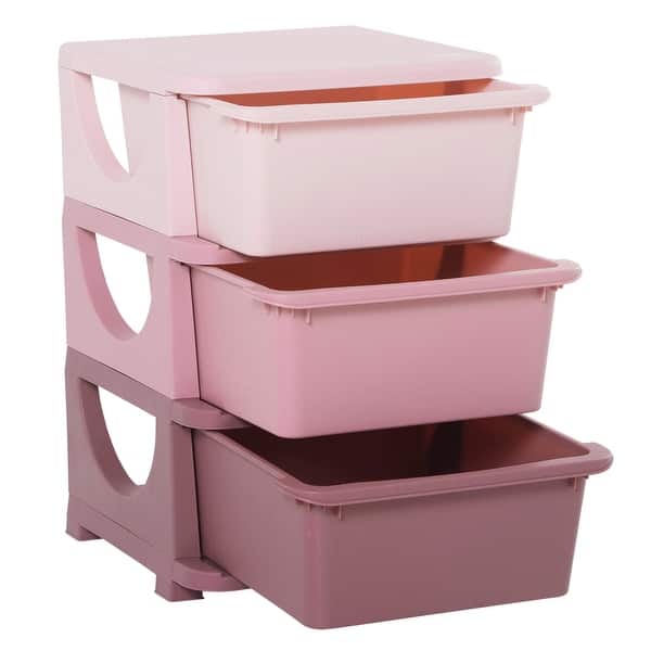 slide 2 of 11, 3 Tier Kids Storage Unit Dresser Tower with Drawers Chest Toy Organizer for Bedroom Nursery Kindergarten Living Room Pink