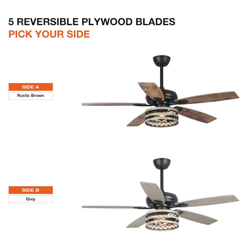 52" Farmhouse Wood 5-Blade LED Ceiling Fan with Light Kit