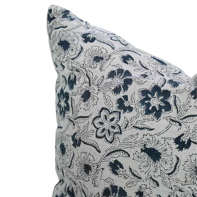 Linen Farmhouse Block print pillow Cover Jarul
