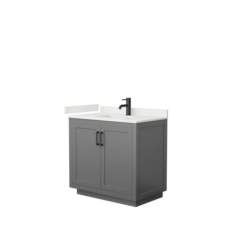 Miranda 36-inch Single Vanity, Quartz Top - Dark Gray, Black Trim, White Quartz Top