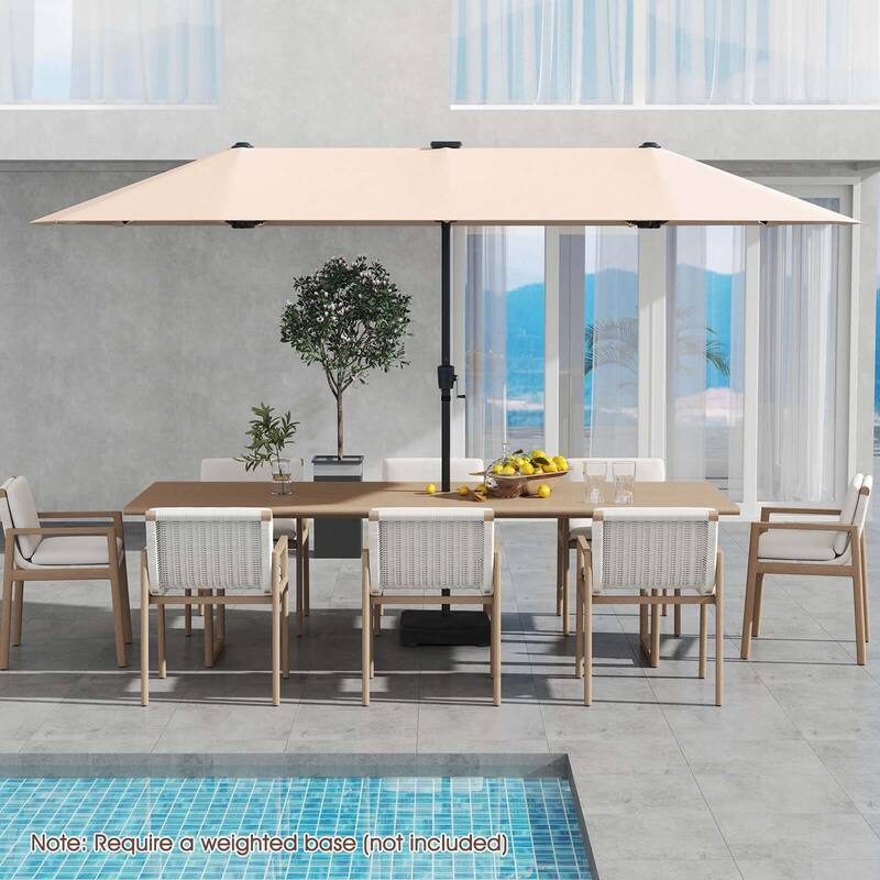 Costway 13 FT Large Patio Umbrella with LED Solar Lights Crank Handle - Beige