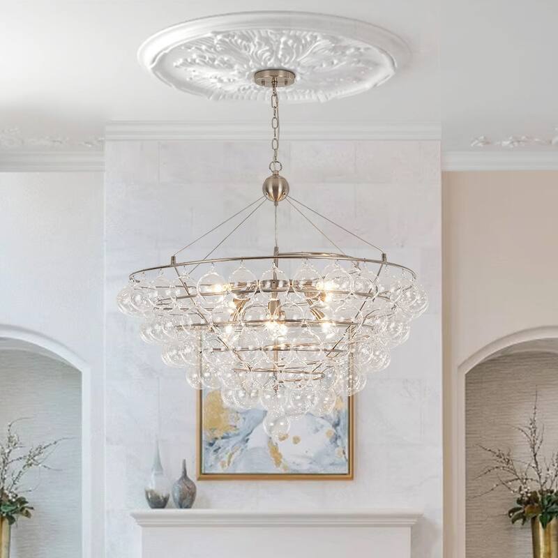 Luxury Sculptural Cluster Glass Globe Bubble Round Cage Chandelier