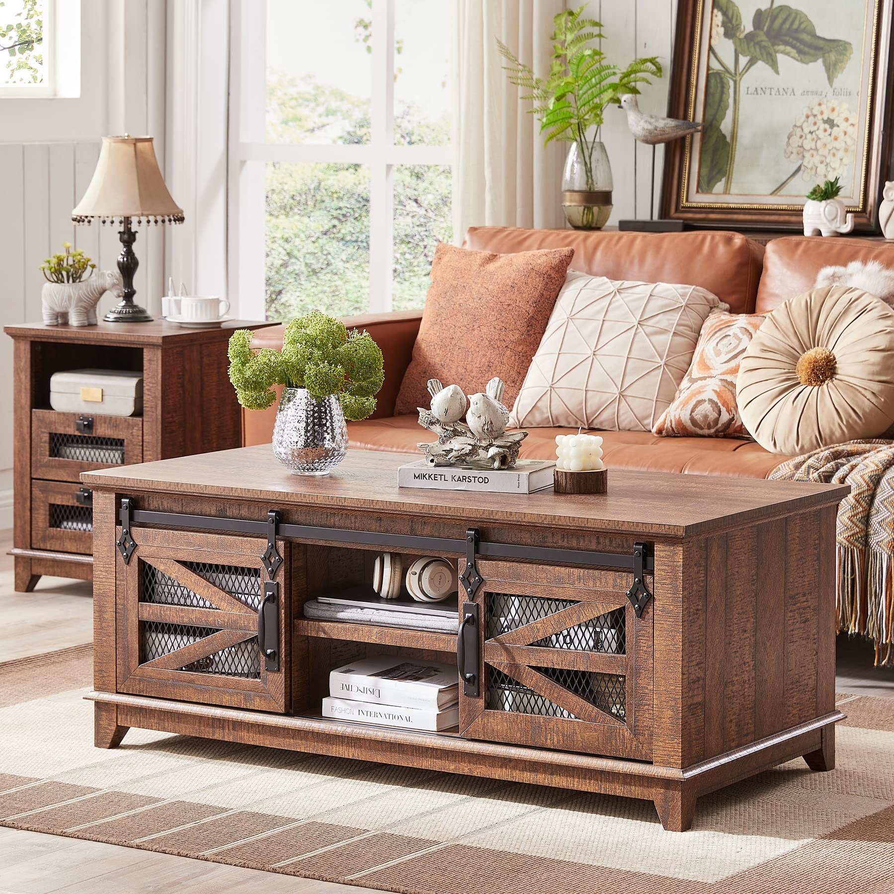 48 Coffee Table with Storage Sliding Barn Doors Farmhouse Industrial Cocktail Table w Adjustable Shelves Bed Bath Beyond 37841795