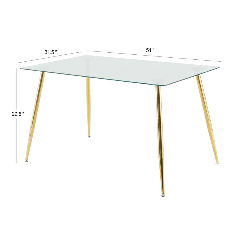 Modern Kitchen Glass Dining Table with Tempered Glass Table top,Metal Legs