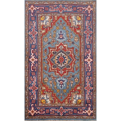 Blue Geometric Heriz Serapi Oriental Foyer Rug Handmade Wool Carpet - 3'0"x 5'0"