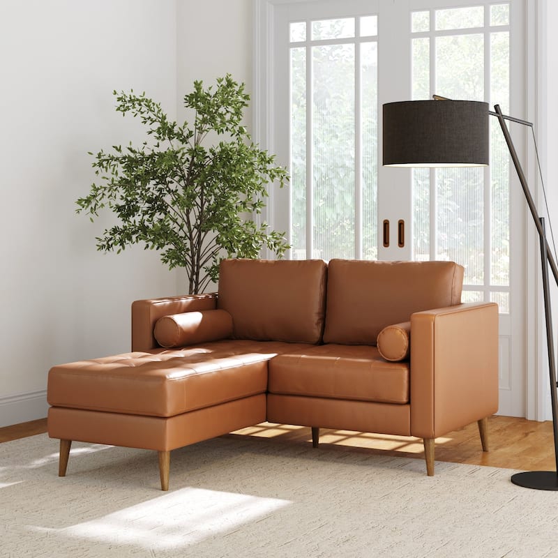 Breeze Mid Century Modern Sofa, Leather Couch with Tufted Cushion and Solid Wood Frame - Loveseat Standard - With Chaise
