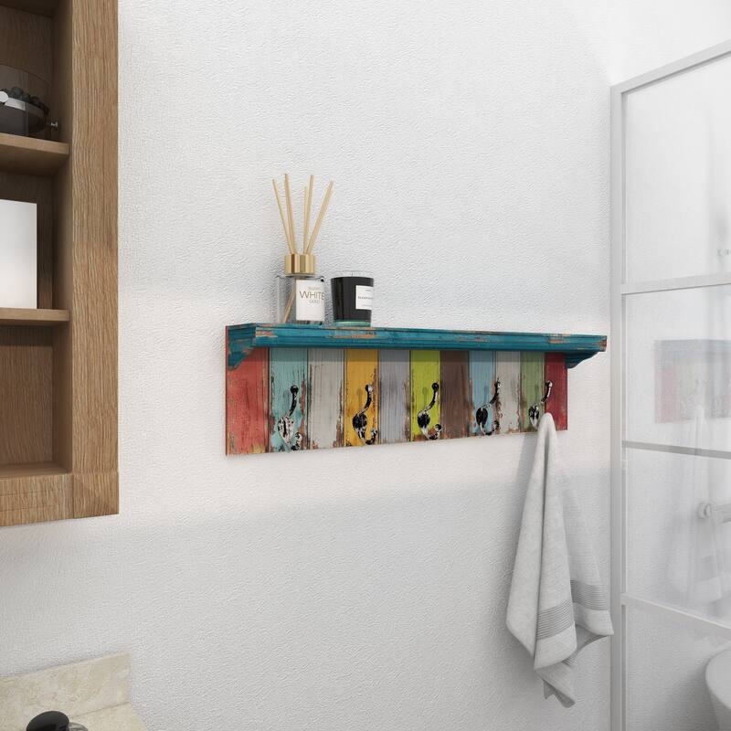 Multi Colored Wood 10 Hangers Wall Hook - 35 x 5 x 9