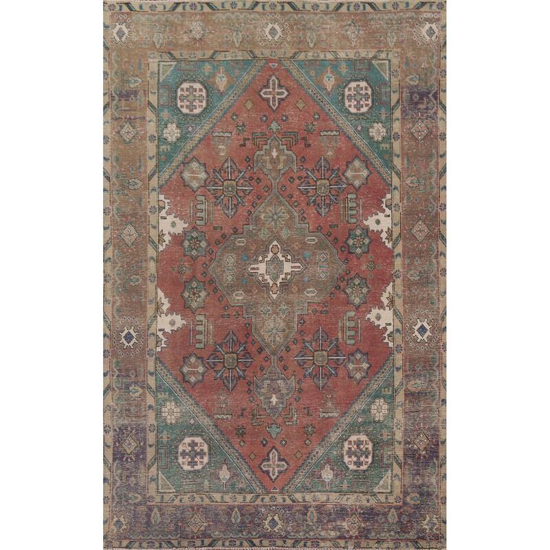 Distressed Tabriz Persian Antique Rug Home Décor Handmade Wool Carpet - 6'6" x 9'8"