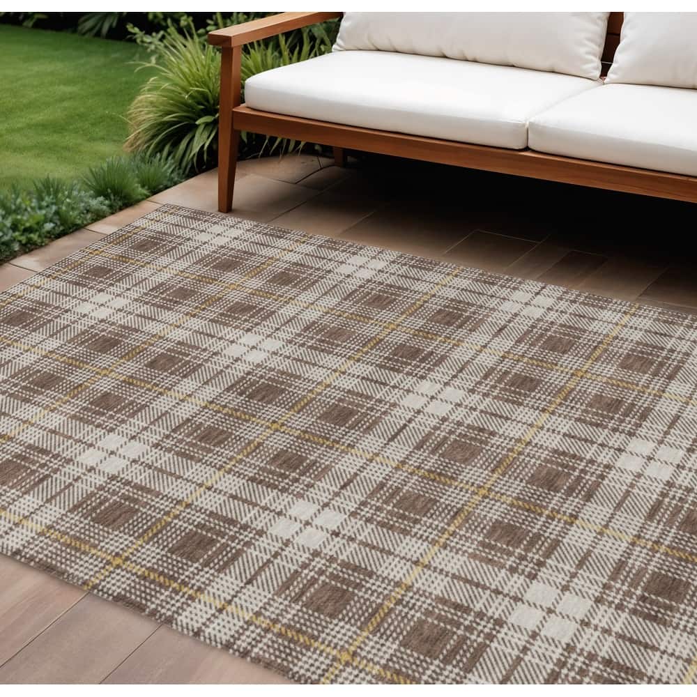 HomeRoots Plaid Transitional Rectangle Outdoor Rug