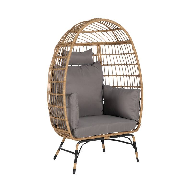 Wicker Egg Chair with Ottoman, Oversized Indoor Outdoor Lounger for Patio, Backyard, Living Room