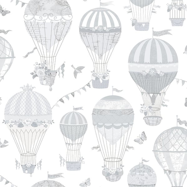 slide 2 of 6, Galerie Wallcoverings Just 4 Kids 2 Hot Air Balloons Non-woven Matte Wallpaper Roll 33 feet x 21 inches - Grey