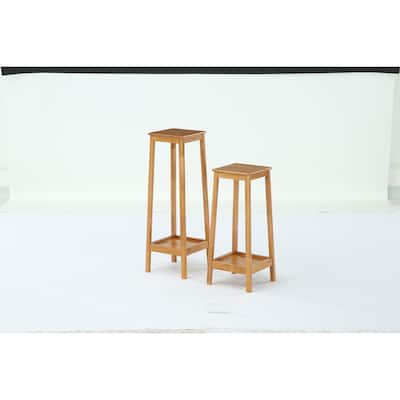2-Tier Plant Shelf with Reinforced Frame, Solid Wood Indoor Plant Stand Set of 2