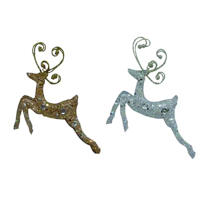 Transpac Metal Glitter Reindeer Ornament Set of 2 Christmas Home Decorations
