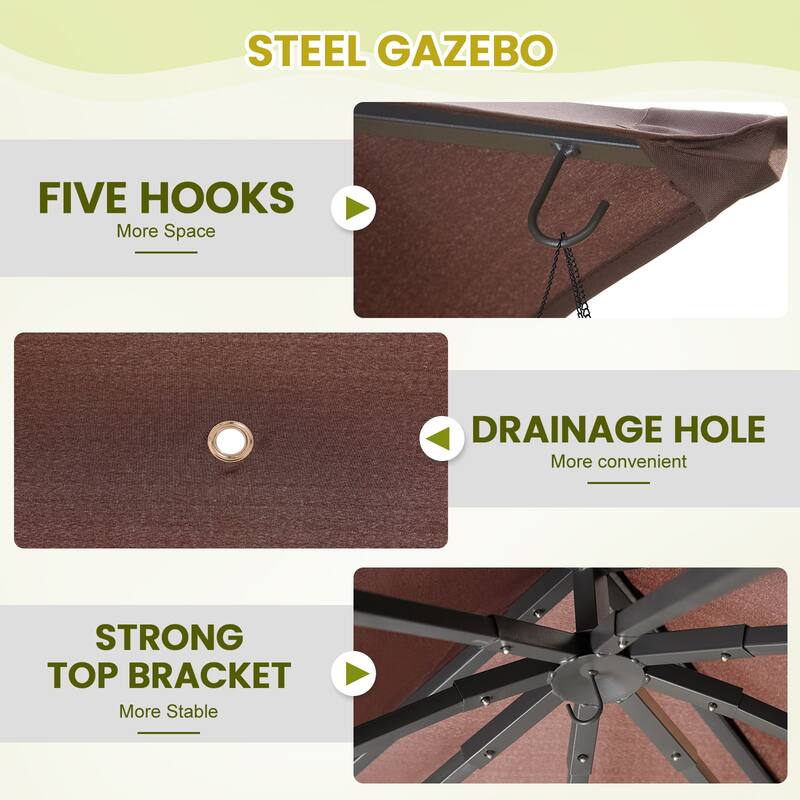 9'X9' Outdoor Steel Gazebo, Double Roof Patio Canopy with Netting, Curtains & Hanging Hooks for Backyard Deck Garden