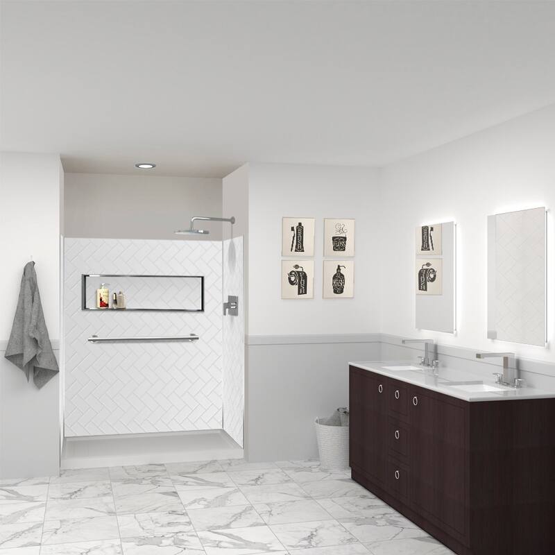 Transolid PWK603672 Prodigy 72" High x 60" Wide x 36" Deep Three Panel - White Herringbone Tile