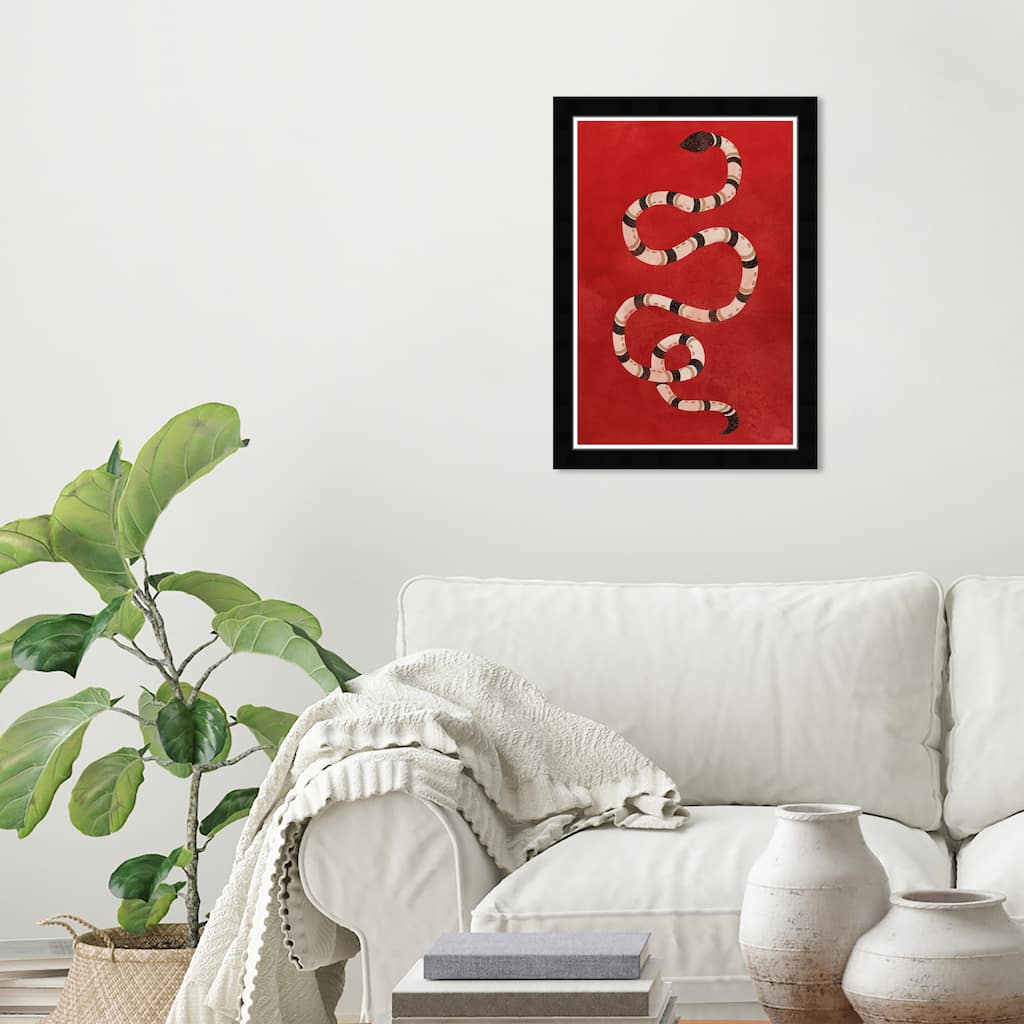 Wynwood Studio 'Crimson Snake' Animals Red Wall Art Framed Print